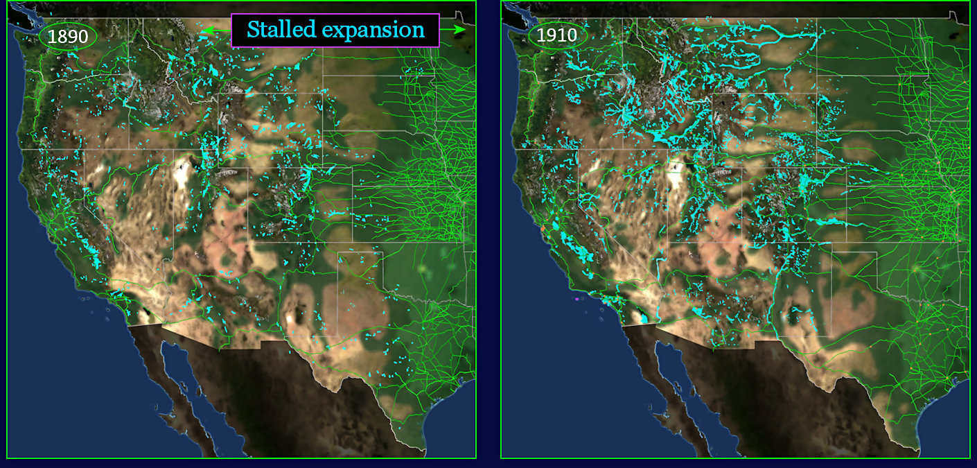 Irrigation and stalled expansion, 1910 map